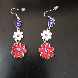 Floral Red, White, and Blue Dangle Earrings